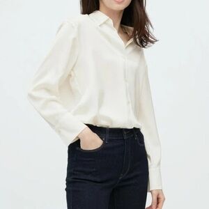 Uniqlo satin long sleeve button up blouse shirt xxs